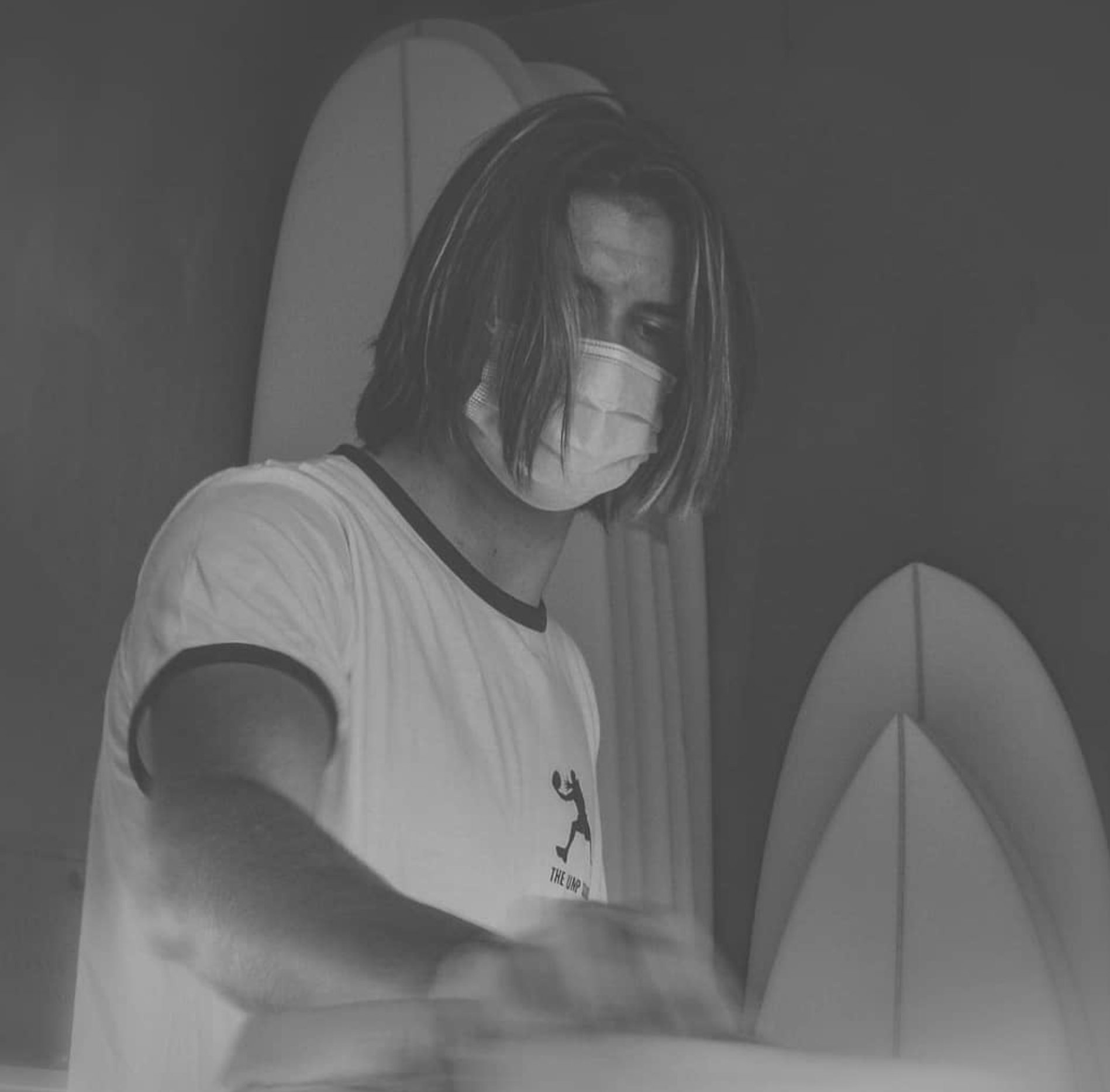 Surfboard Shaper Making surfBoard black and white